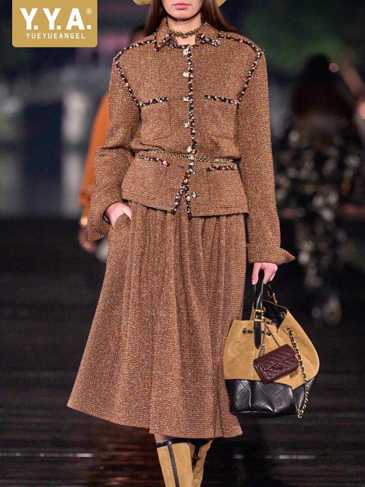 Wool Coat Peacoat - Eleganckie damskie komplety: tweedowa marynarka z